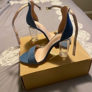 Denim/ clear heels